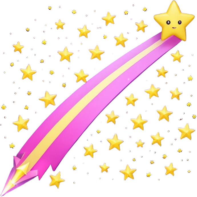 purple-pink shooting star, yelow stars emoji