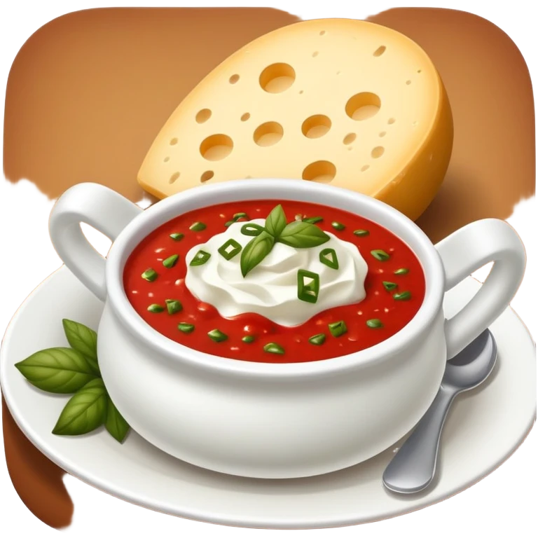 Cuenco de gofio (color marrón) en una montañita con queso blanco por encima y salsa roja y salsa verde por encima  emoji