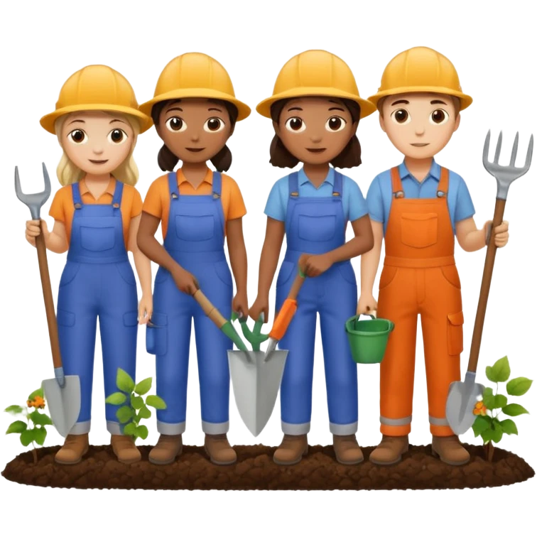 Make a photo of 5 project managers, specificly 3 girls and 2 boys, that are making project for improvment of the vineyard emoji