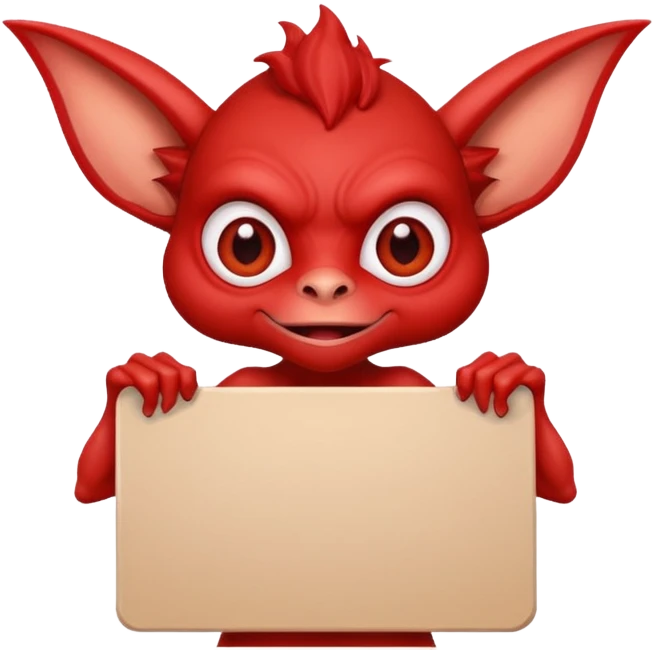 A red gremlin holding a large blank sign emoji