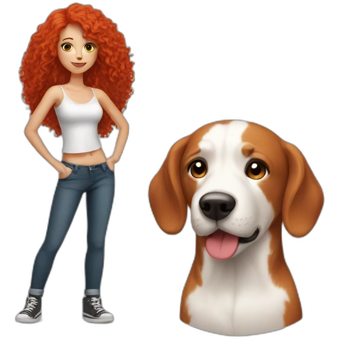 Red hair sexy girl and bishon-frize dog emoji