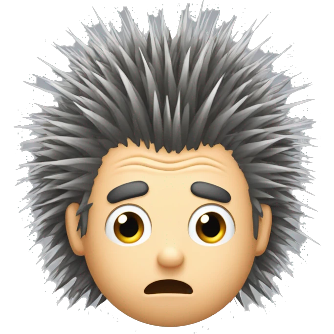 Porcupine man looking shocked static hair crouched down emoji