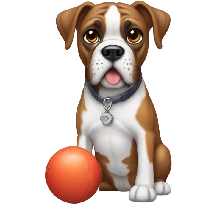 Boxer dog with a toy emoji