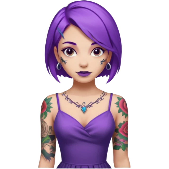 women with tatoos and hightlight that tatoos with purple hair different color dresses emoji