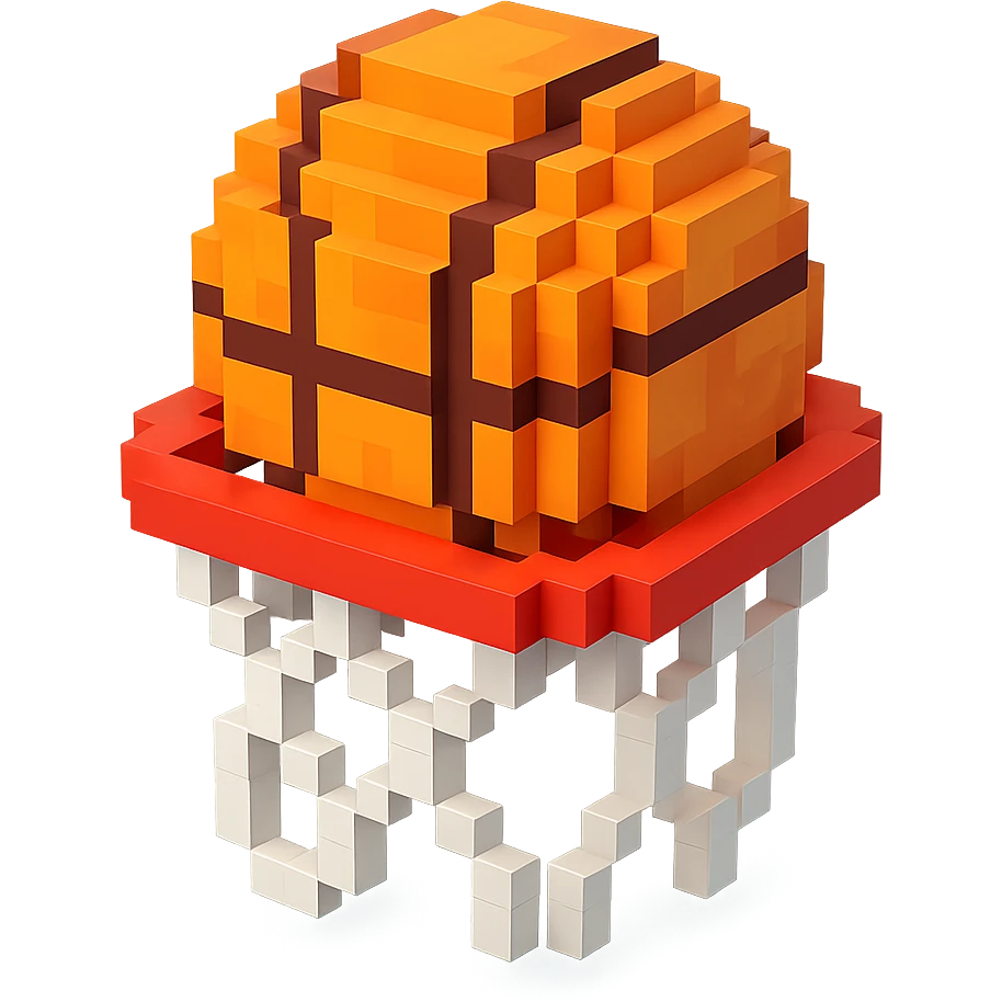 Voxel-style basketball in a net emoji