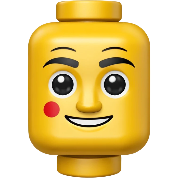 LEGO minifigure, classic yellow face, blocky body, winking expression emoji