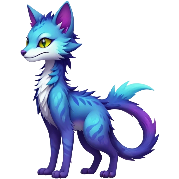 Kawaii dark colorful edgy fantasy ethereal feline-vernid-sergal-fursona animal creature with a tufted tail full body emoji