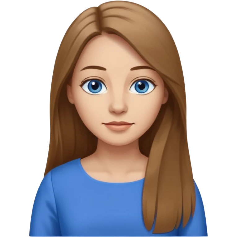 a woman in her 30´s, light skin with medium brown straight hair, long hair. blue eyes. No eyeglasses. emoji