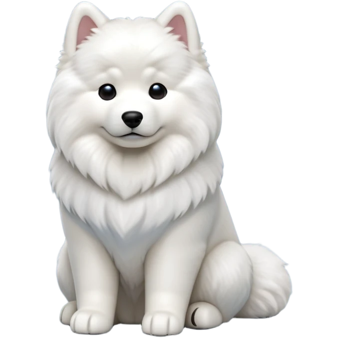 cinematic-[samoyed]-realistic-full-body-sitting-emoji,-tail-resting-loosely-beside-its-paws,-head-tilted-dramatically, -fluffy-[white]-fur,-simplified-yet-realistic-focused-features,-highly-detailed,-glowing-with-an-almost-sarcastic-glow emoji