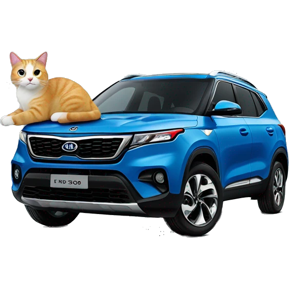 Cat sitting on a 2024 blue Kia seltos EX emoji