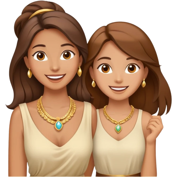  happy elegant beautiful girl flowy brown hair that is more valuable then corals and her sister excited to see to travel the world emoji