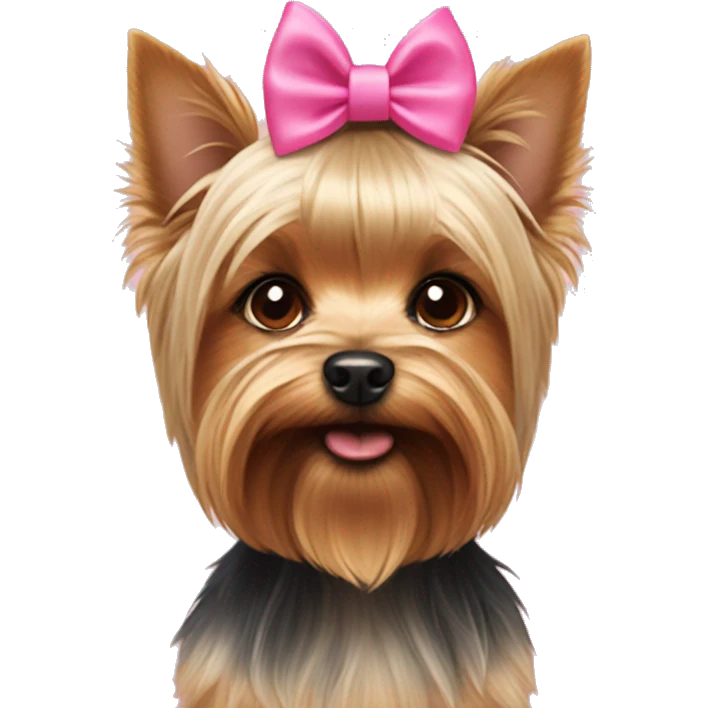yorkshire terrier ears down boy with pink bow on right side  emoji