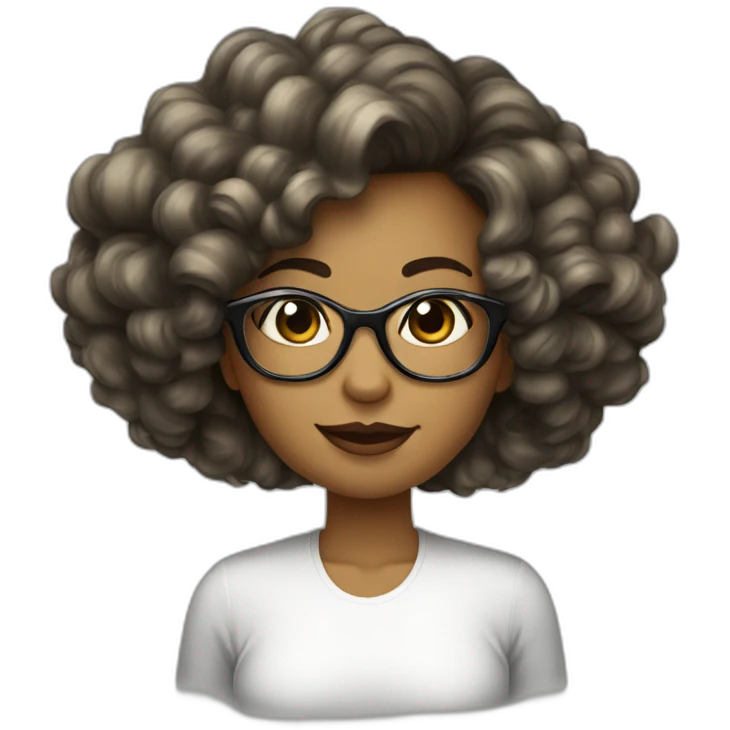 Fille peau blanche cheveux longs ondulés noirs et lunettes de vue emoji