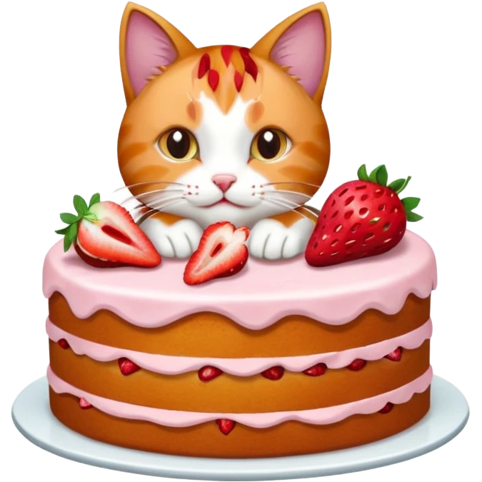 cat eating strawberry cake emoji