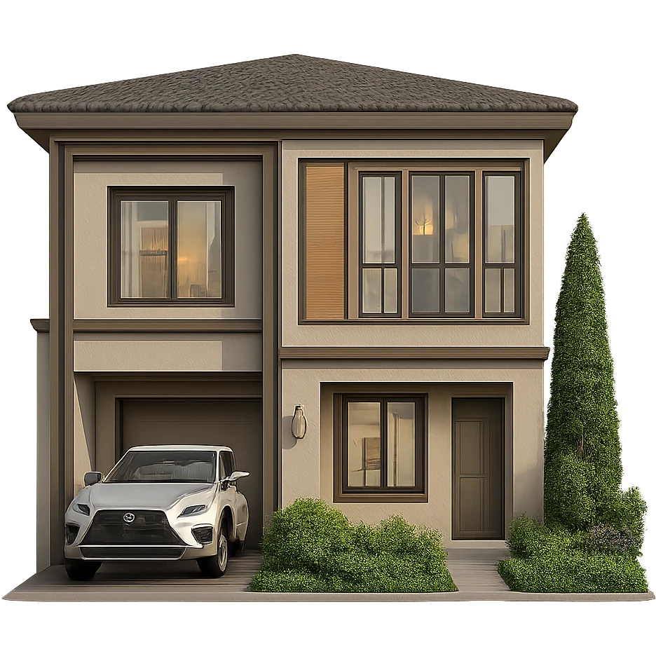 Cut the house in half vertically, showing only one side. Preserve about 70% realism with real colors and main architectural details. The original style is 3D emoji style, but since it does not support editing, use a general style editor to maintain the look as much as possible. Use a transparent background. emoji