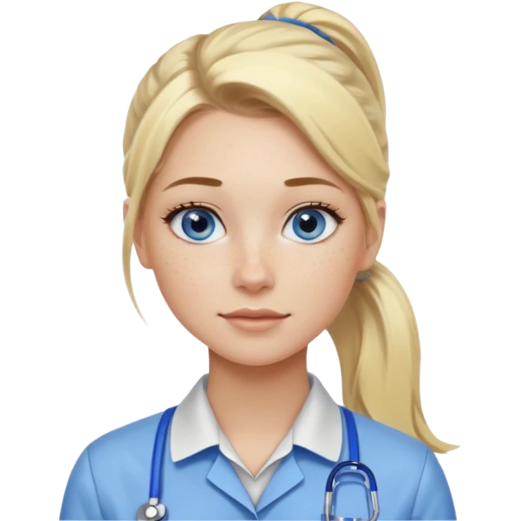 Just a head, blonde hair with lowlights in a ponytail, blue eyes, some freckles, a little older female ready to get some tasks done at work emoji