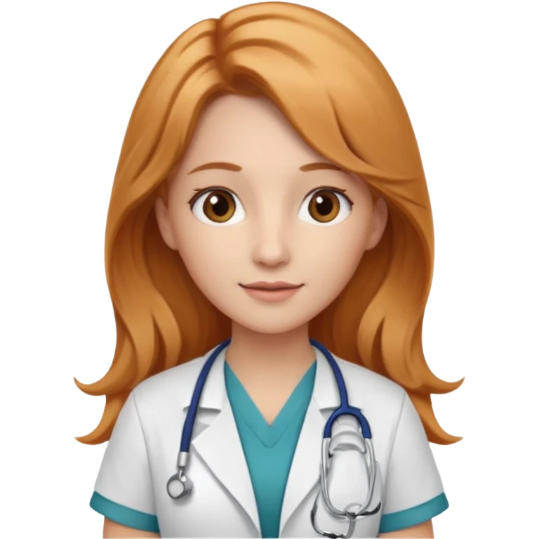 nurse with long strawberry blonde hair with brown eyes emoji