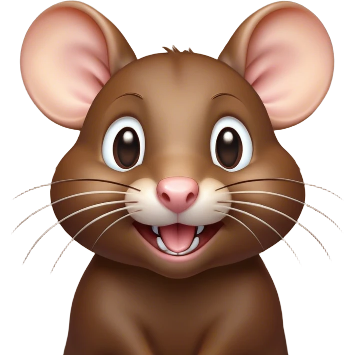 Cinematic Comical Brown Rat Portrait Emoji, Head tilted dramatically with an exaggeratedly amused expression, featuring a striking glossy brown coat with comically large whiskers and wide, expressive eyes filled with playful disbelief, Simplified yet hilariously expressive features, highly detailed, glowing with a slightly sassy glow, high shine, dramatic yet playful, stylized with an air of cheeky urban mischief, soft glowing outline, capturing the essence of a spirited and over-the-top rat that looks ready to scamper its way into internet fame instantly! emoji