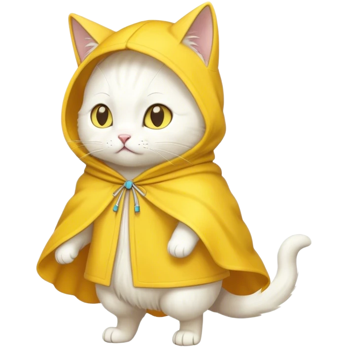White cat on two legs wearing yellow hooded cloak emoji