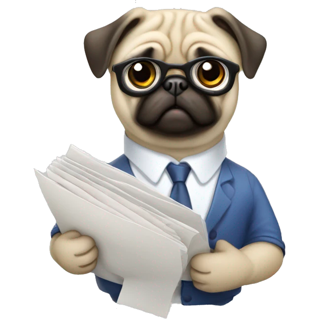 a pug holding a folder with documents emoji