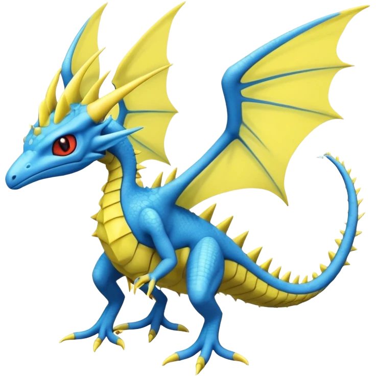 edgy cool badass spiky blue and yellow Winged Helioptile-Amaura-Flygon-Fakémon-hybrid-creature (full body)  emoji