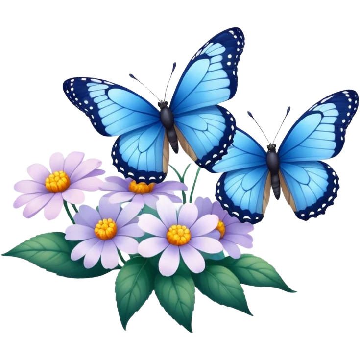 Butterfly on a flower with a second butterfly that’s blue  emoji