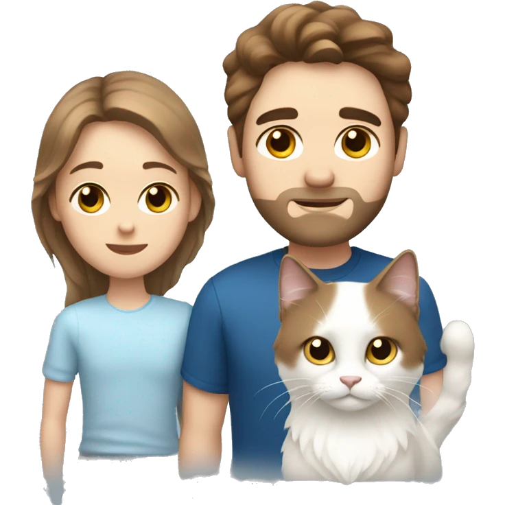 Man with brown hair and holding a all white Siberian cat with blue eyes emoji