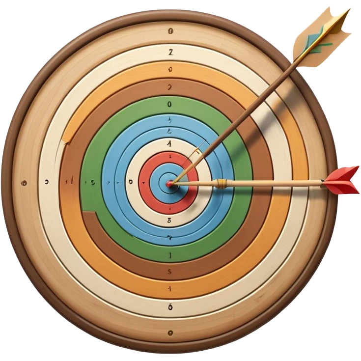 A bow with an arrow drawn back, aimed at a target with concentric rings. The background suggests a calm, outdoor archery range, emphasizing the precision, focus, and skill required in archery as a competitive sport. emoji
