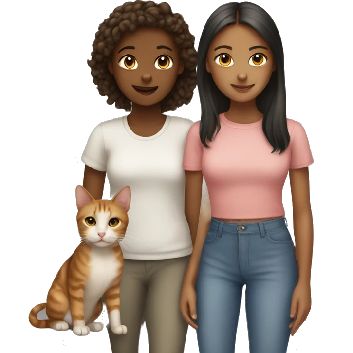 Two girls and two cats emoji