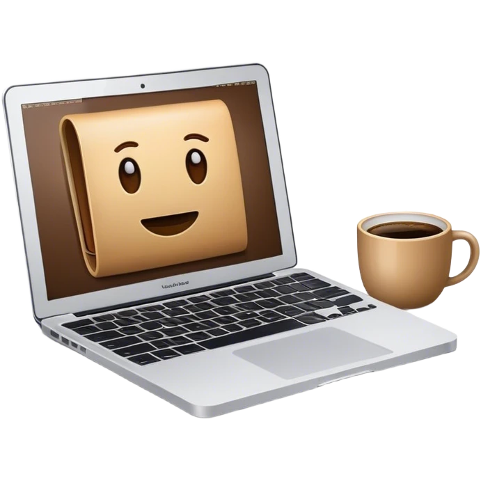 realistic macbook with coffee emoji