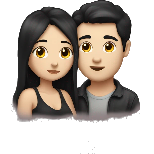 Chubby white skin and black hair heterosexual couple kissing emoji