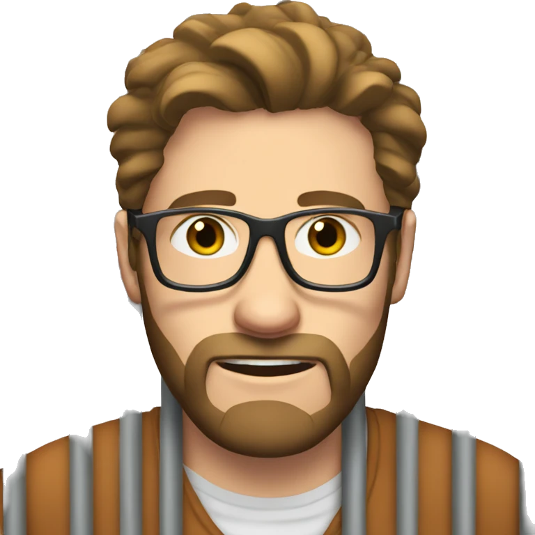 White man with brown hair and beard, with glasses, in prison behind bars emoji