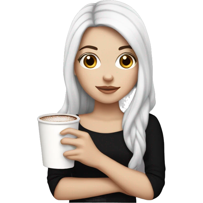 white girl with black long hair and a hot chocolate emoji