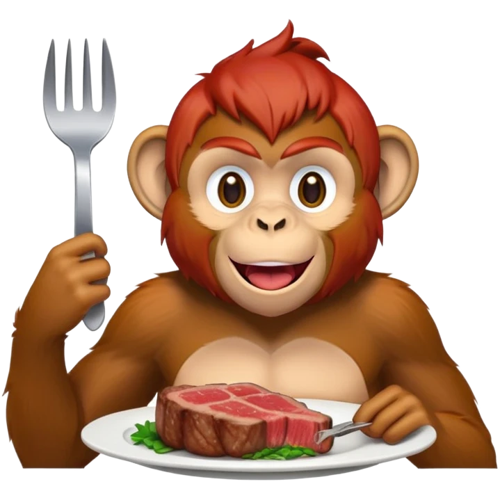 Monkey with red hair eating steak  emoji