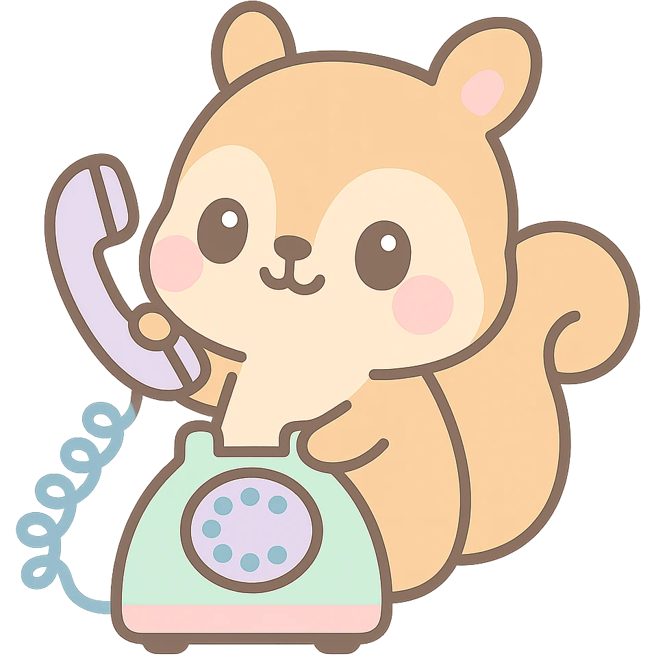 cute squirrel chatting on an old rotary phone, kawaii style emoji