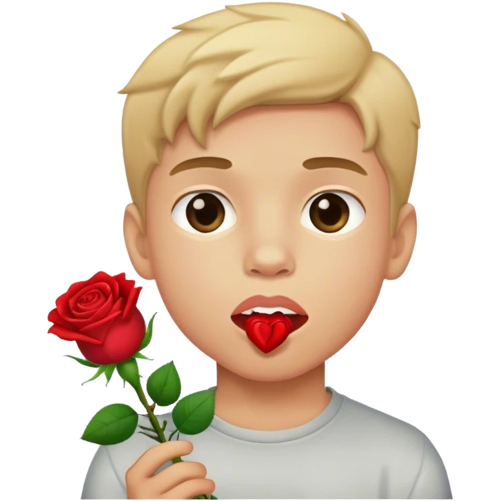 Un chico con una rosa en la boca emoji