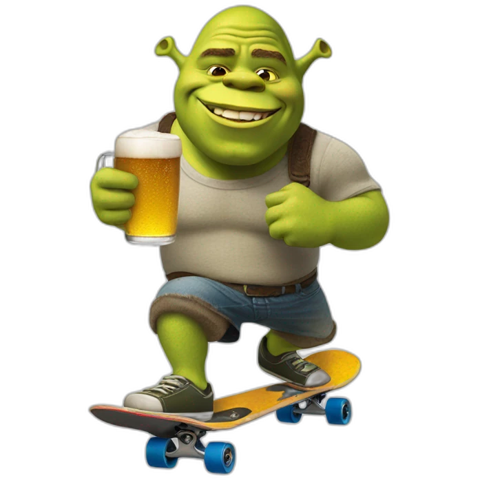 shrek skateboarding with a beer emoji