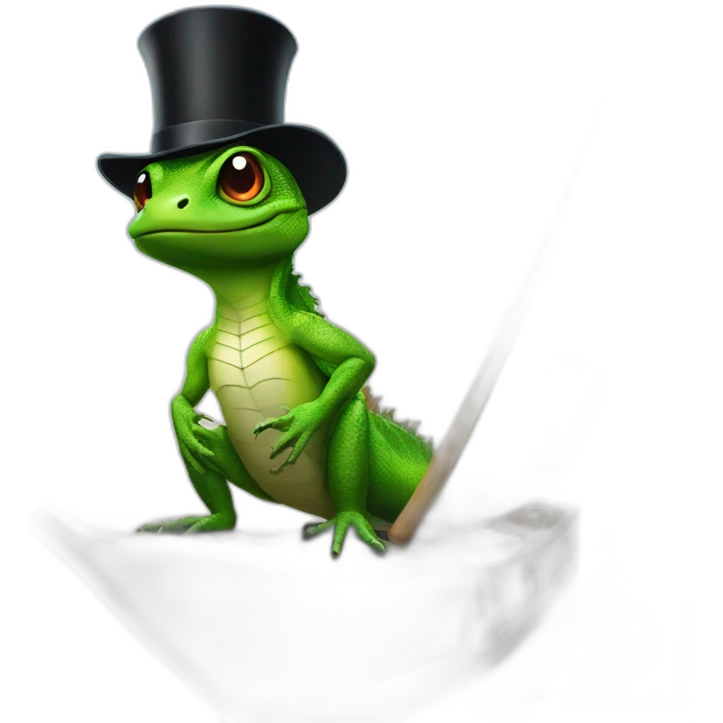 lizard with a cane and a black top hat on a barge emoji
