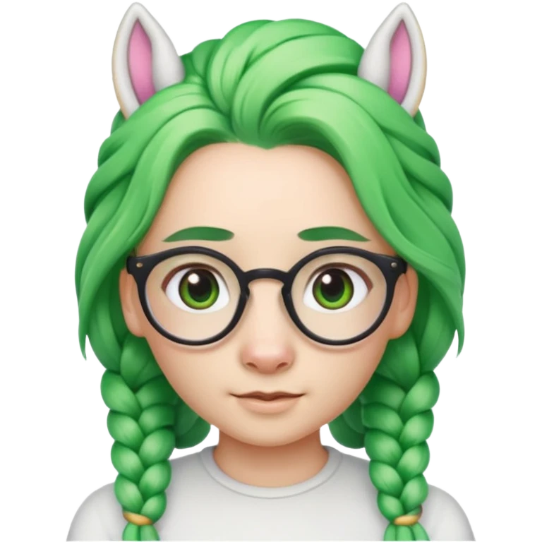 braided unicorn face wiith big visible braids looking into the camera spectacled green hair and no ears emoji
