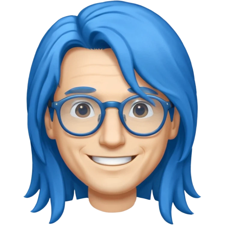 male, long blue hair, glasses emoji