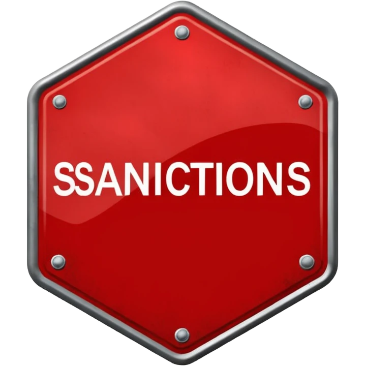 red, road sign, hexagonal, with the inscription sanctions emoji