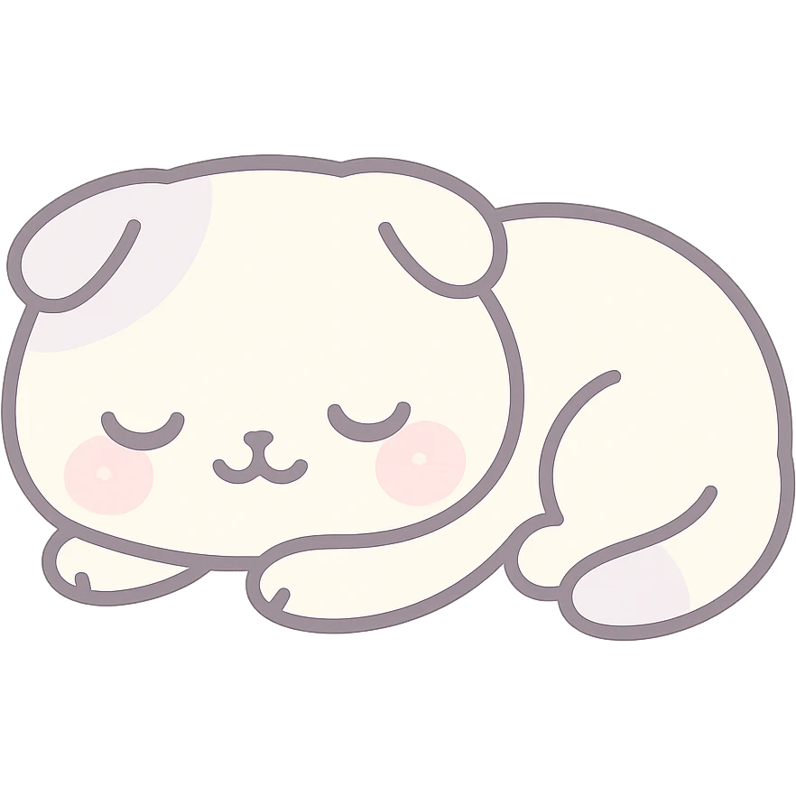 adorable white Scottish Fold cat napping, peaceful expression, kawaii style emoji