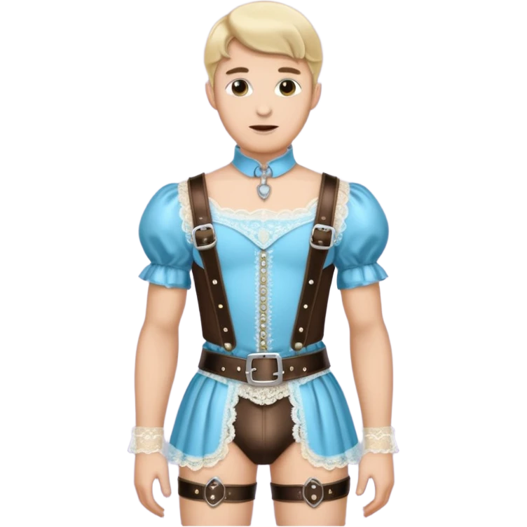 Submissive man wearing sissy clothes and chastity emoji