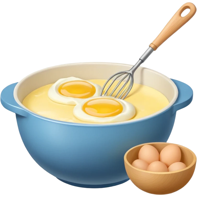 baking preperation with mixing bowl with uncracked eggs and butter emoji
