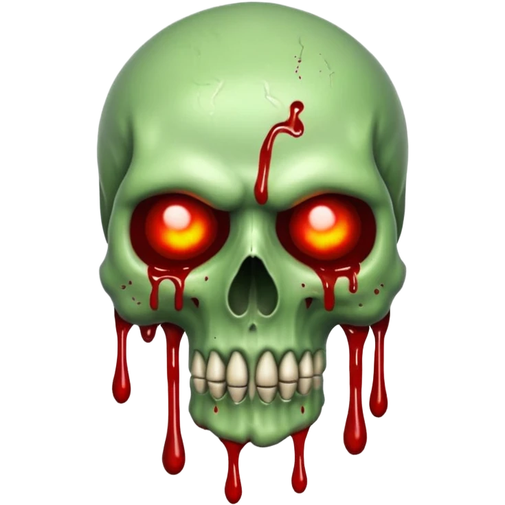 Green skull with blood and glowing eyes in the style of your bleeding skull art emoji