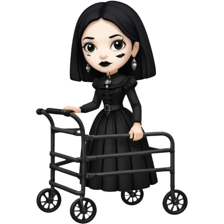 Old Mexican lady dressed like goth with a walker emoji