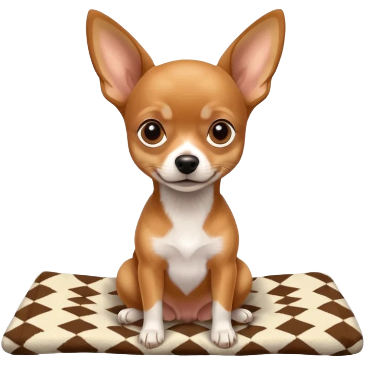 Miniature Pinscher Chihuahua mix dog sitting on a cozy blanket, cute and expressive emoji
