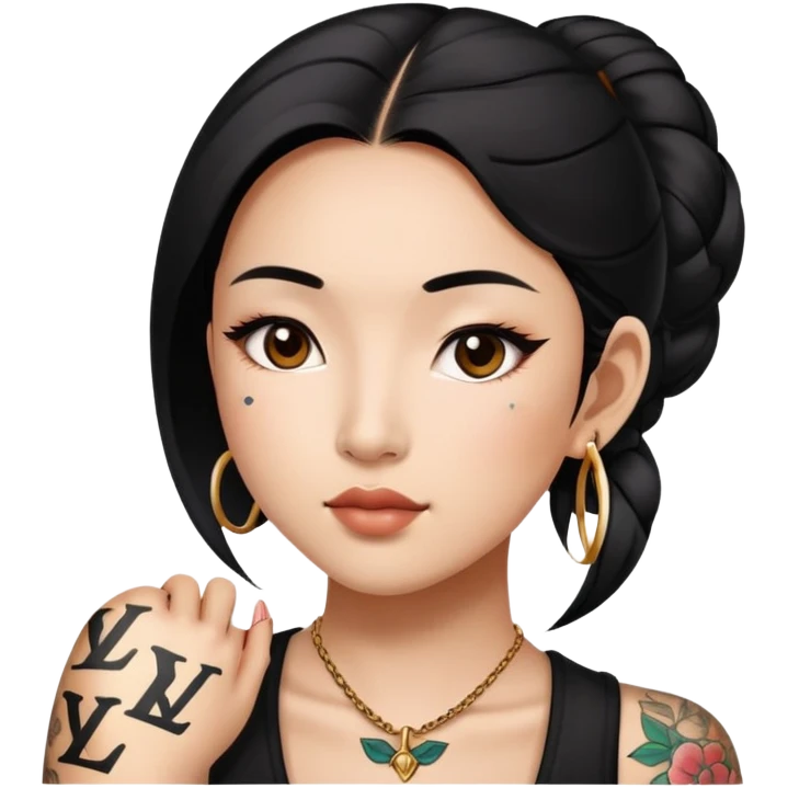 Asian woman with LV tattoo on left cheek emoji
