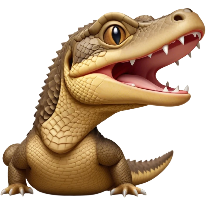 Cinematic Realistic Cute Yawning Monitor Lizard Portrait Emoji, Head tilted slightly with a dramatic, wide-open yawn, showcasing a soft, textured scaled hide with subtly drooping features and half-closed, drowsy eyes, rendered with meticulous natural detail and warm shadows, high shine, relaxed yet expressive, styled with a dash of desert charm, soft glowing outline, capturing the essence of a sleepy yet affectionate monitor lizard that appears ready to stretch out for a restful nap! emoji