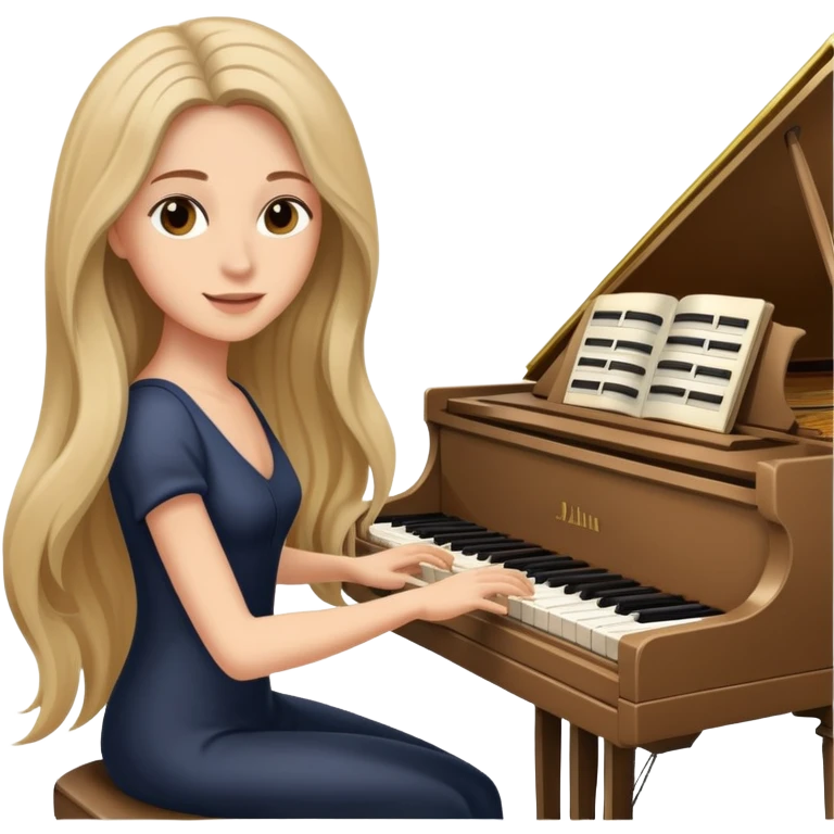 woman with very long flowing hair playing the piano emoji